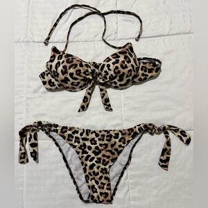 Leopard Print Tie Bikini Set - Animal Print Swimwear